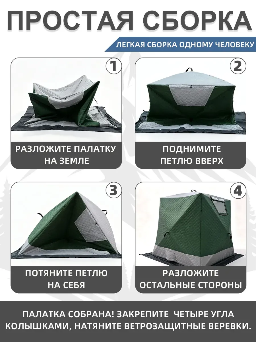 Палатка (баня) 3-х слойная для зимней рыбалки MirCamping КУБ 2,2х2,2х1,9 м 