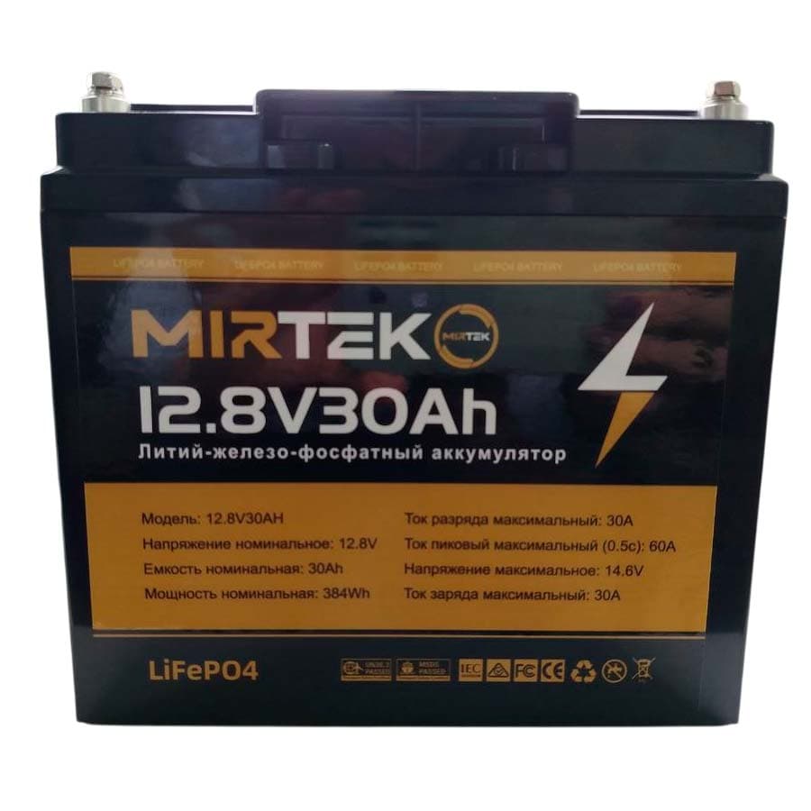 Аккумуляторная батарея Mirtek LiFePO4, 12.8 V, 30 Ah
