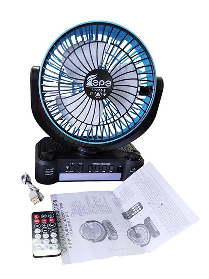 Многофункциональная радиоколонка FP-355-S с солнечной панелью, вентилятором, FM/USB/TF/BT и LED-подсветкой