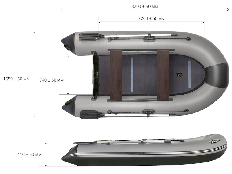 Надувная лодка ПВХ Риф 320KC+ (пайол + стрингера + носовой тент + накладки)