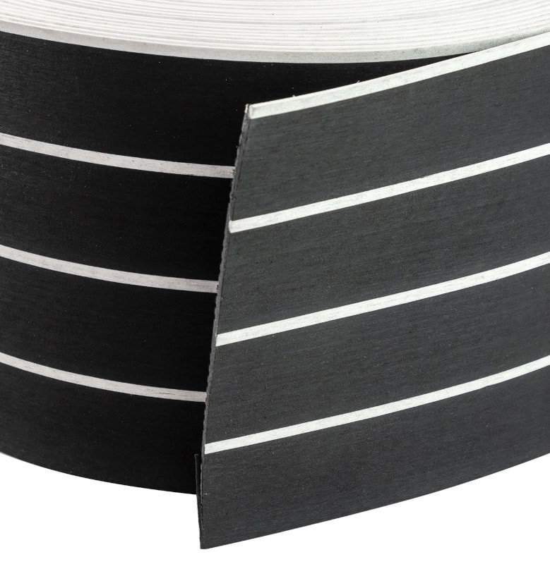 Палубное покрытие ПВХ 200x5 мм., черный, белая полоса