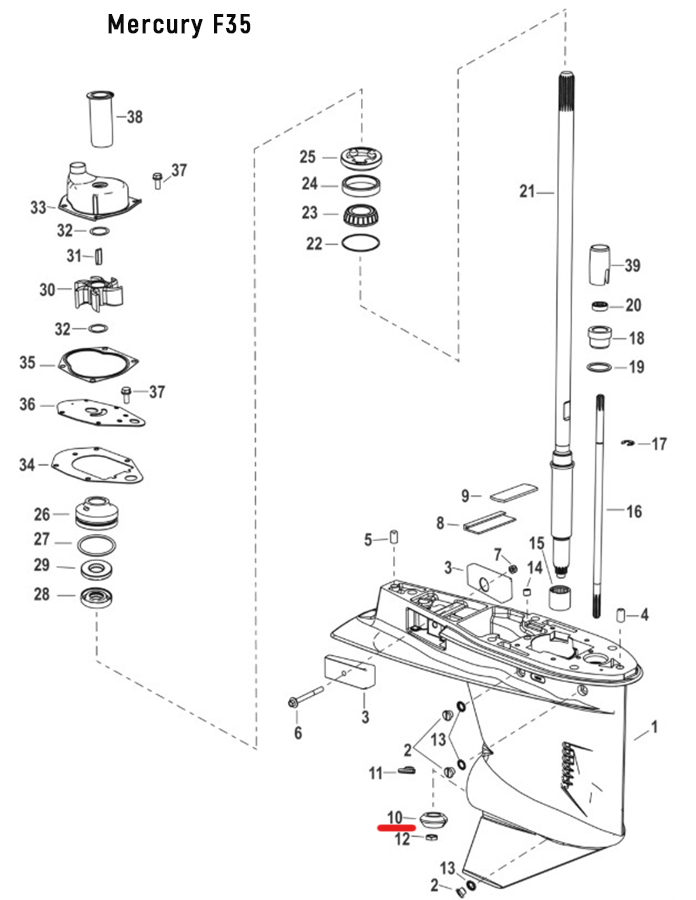 Шестерня пиньон 859103T Mercury F35–F60, 12 зубьев, оригинал