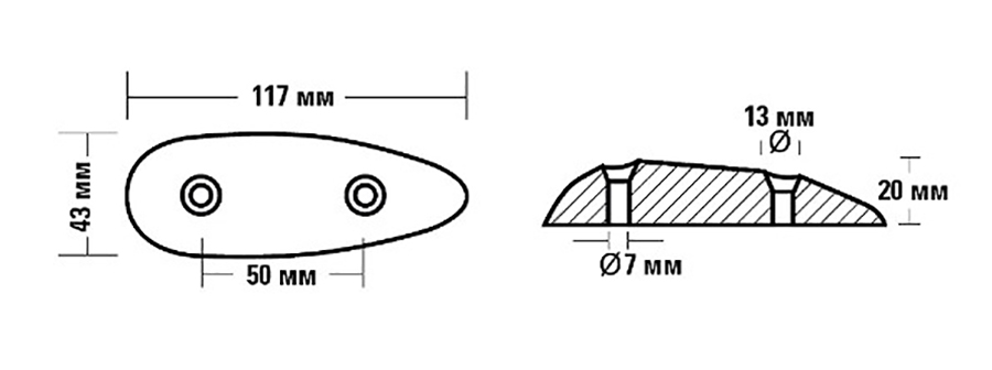 Анод цинковый каплевидный, 117х43 мм