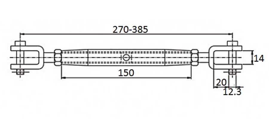 Талреп со стопорным болтом М12, регулируемый 270–385 мм, нерж. сталь