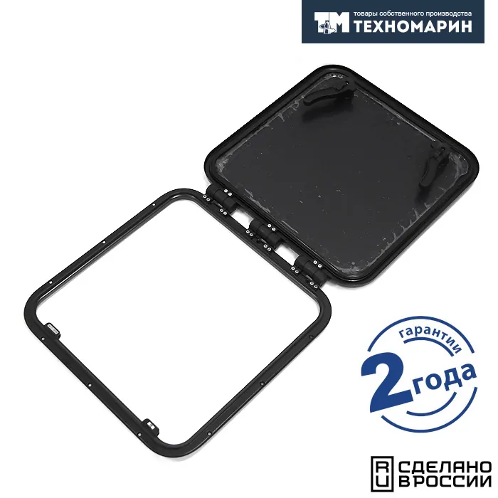 Люк палубный распашной низкопрофильный Фрегат, 461x461 мм., прозрачный, черный