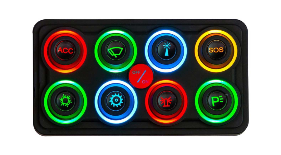 Панель управления Marine Rocket, 8 кнопок, 2 ряда, RGB подсветка, 12/24 В, силикон, IP68