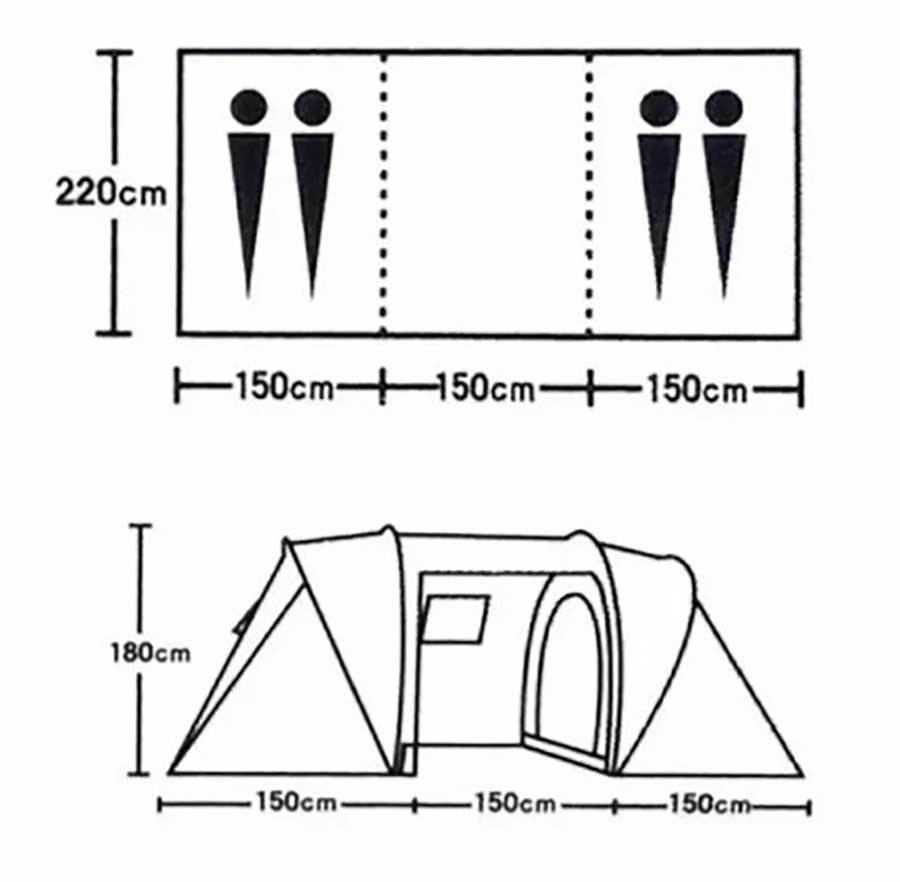 Палатка 4-х местная LY-1699, 450х220х180 см