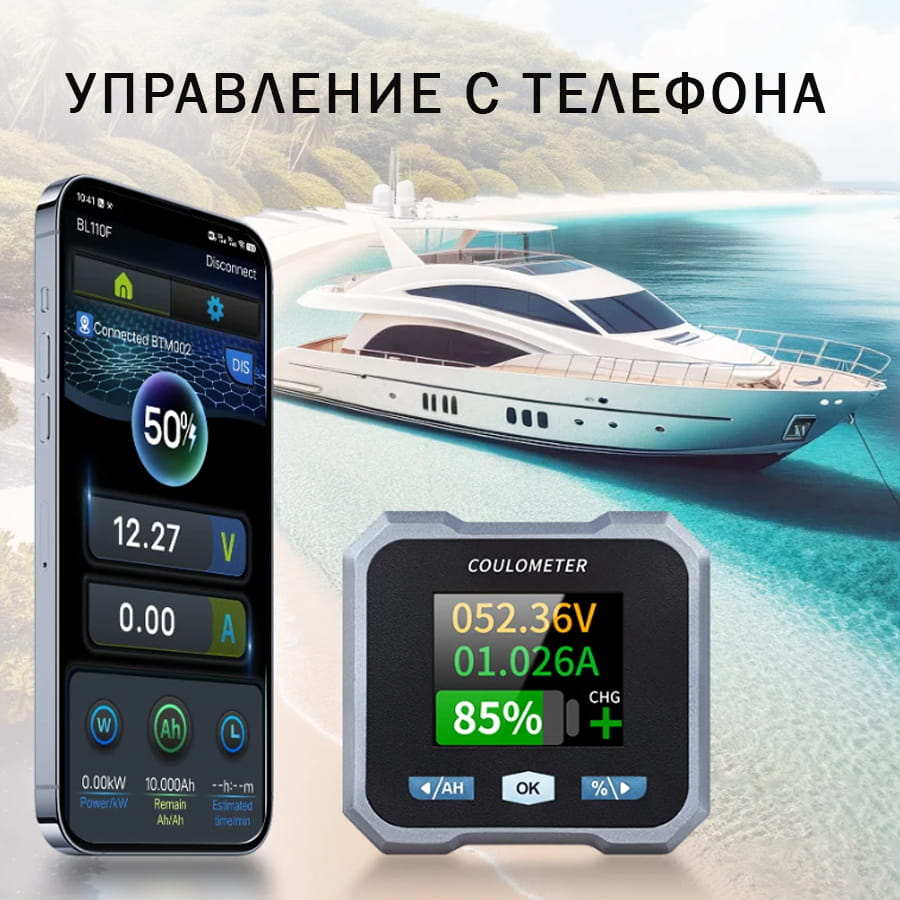 Указатель заряда (кулометр) JUNTEK BL105 F 50A 10-100В, крепление скоба