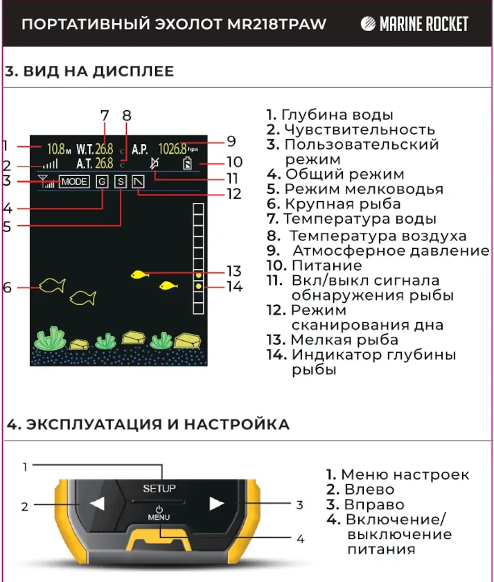 Эхолот портативный Marine Rocket MR218TPAW