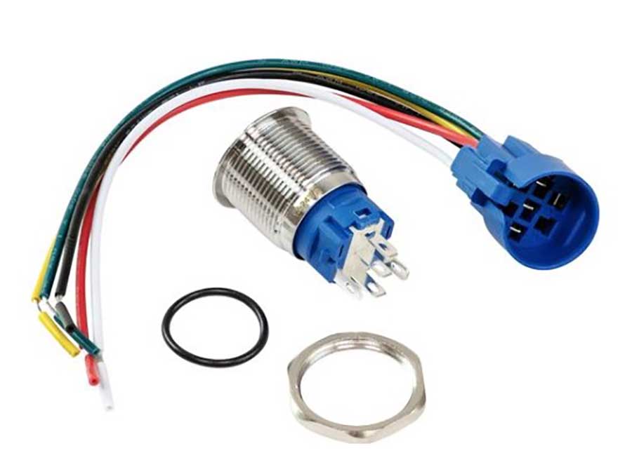 Выключатель с фиксацией 12/24В 5А, OFF-ON 5P D19, IP67, красная подсветка, нерж. сталь