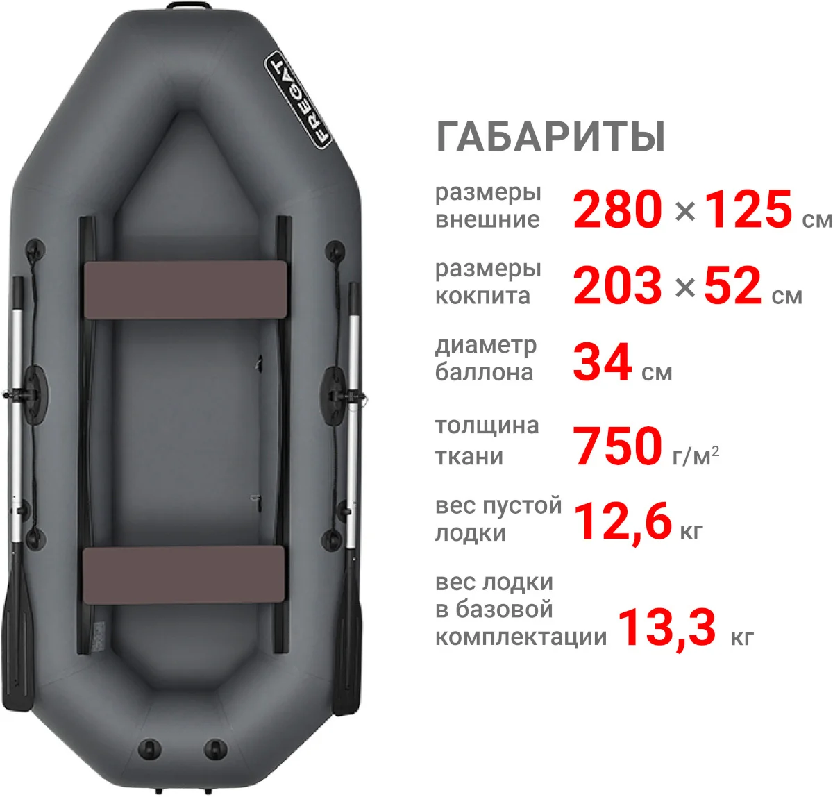 Надувная лодка ПВХ Фрегат М-3 Оптима, серый