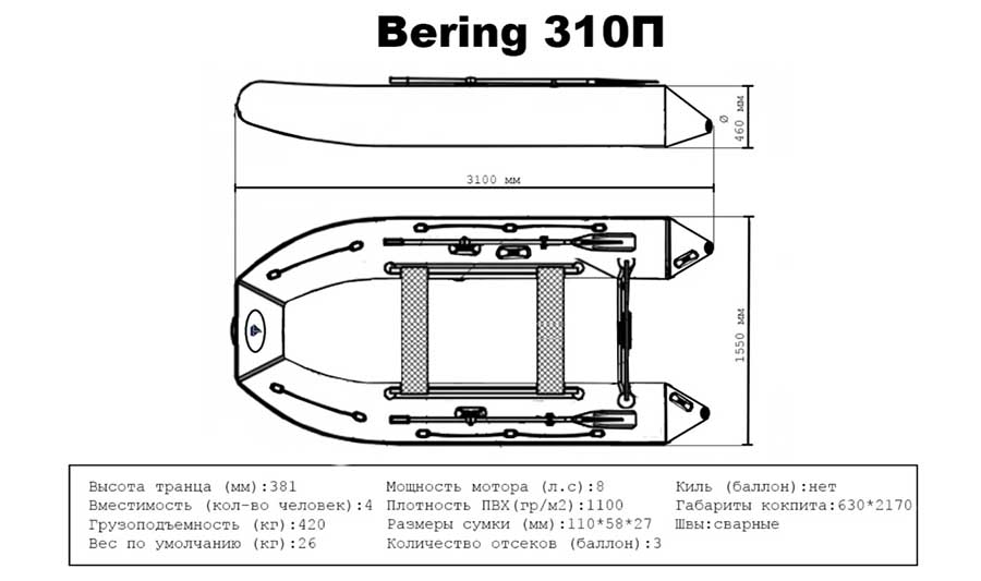 Надувная лодка ПВХ Bering (Беринг) 310П