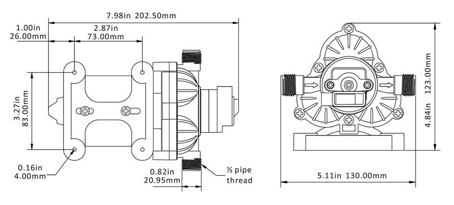 Помпа водоподающая мембранная SeaFlo, 11.6 л/мин, 3.1 бар, 24 В, SFDP203004533