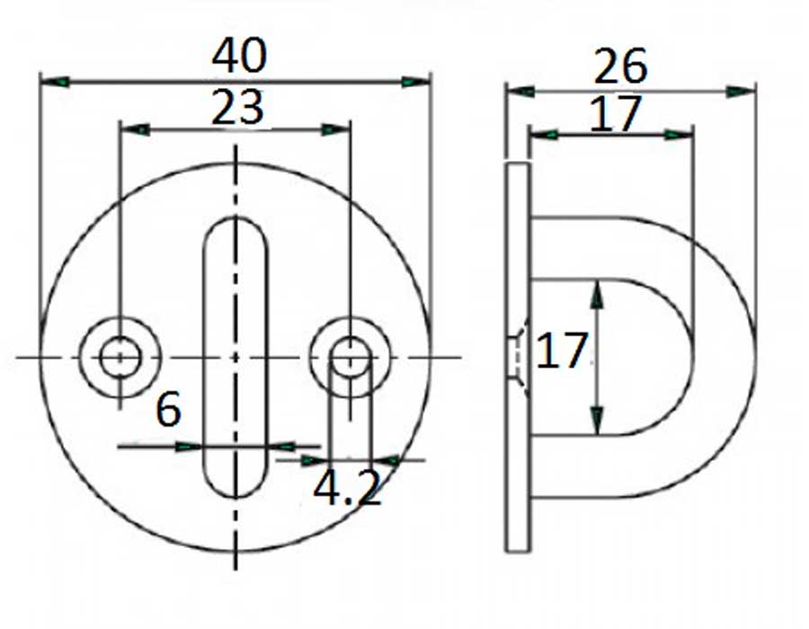 Планка круглая Ø 40 мм с проушиной для такелажа и швартовки