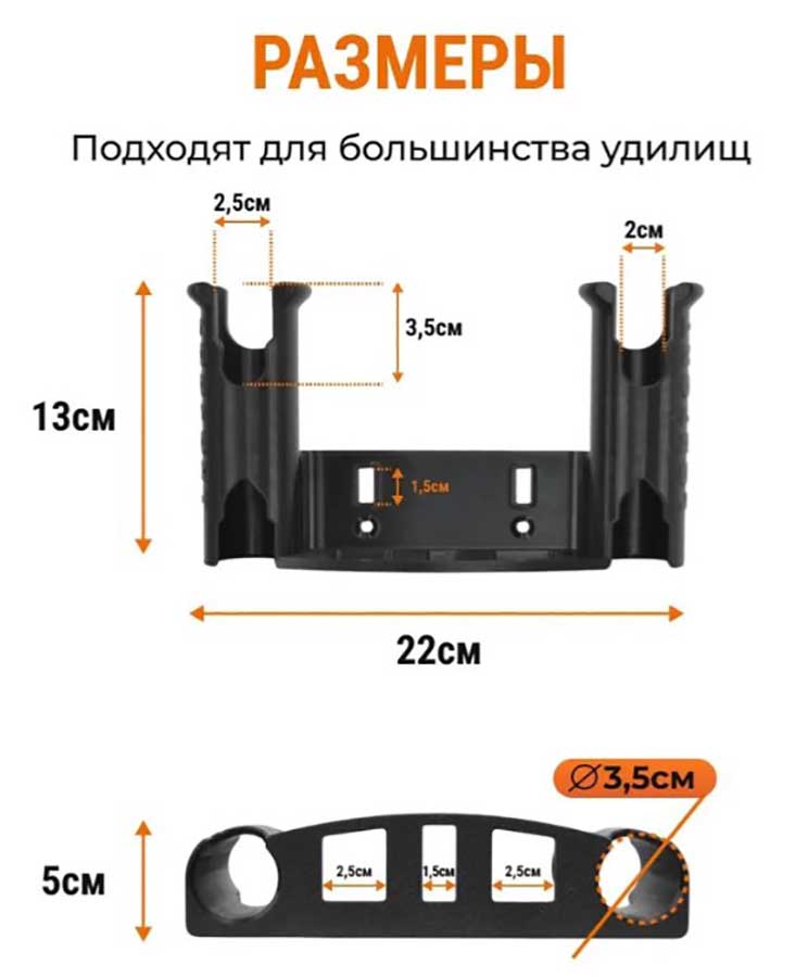 Двойной держатель удочки LODFORT с креплением на Т-Паз и жесткий корпус
