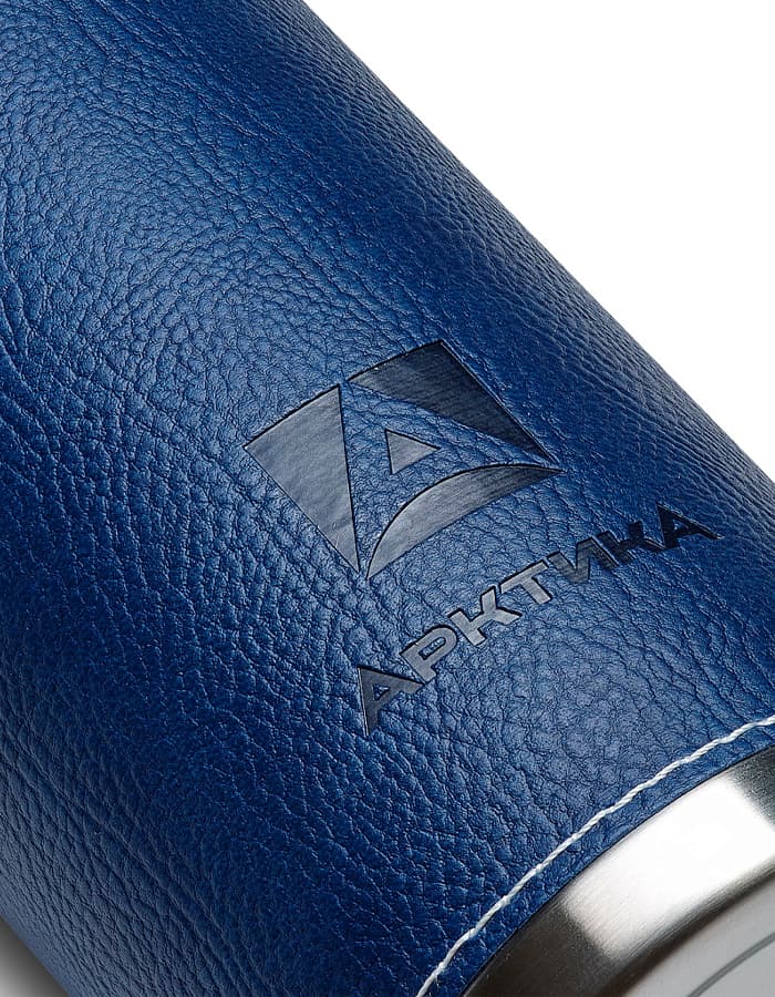 Термос Арктика 108-1000 с оплеткой из экокожи, 1 л, синий