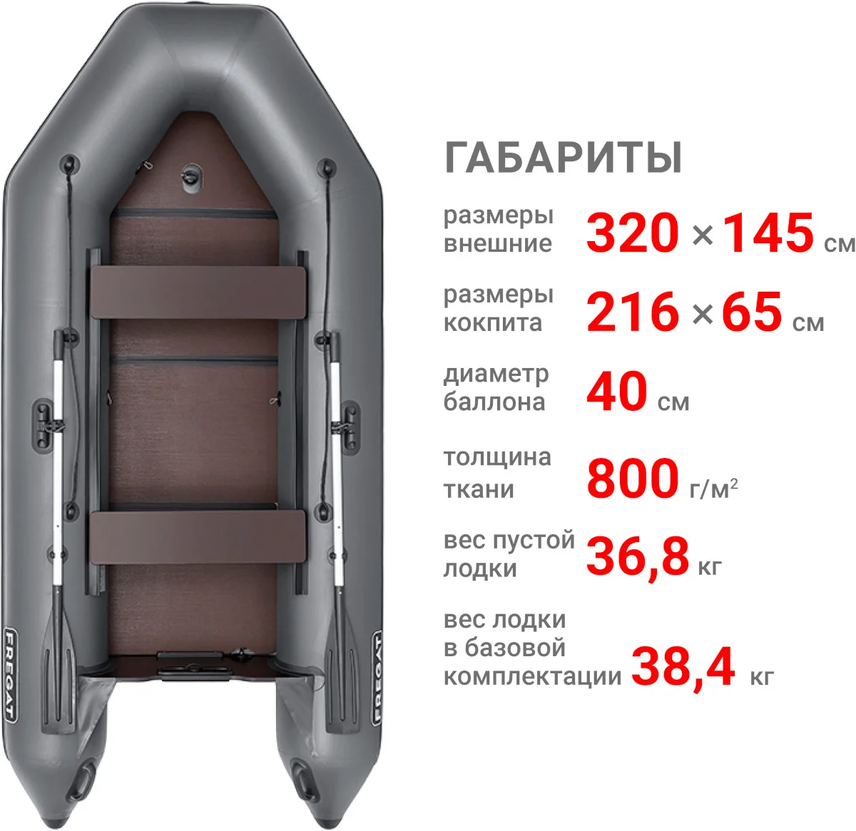 Надувная лодка ПВХ Фрегат 320 ЕК с килем, серый