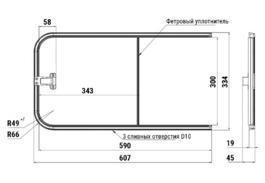 Форточка накладная со сдвижным стеклом правая 607х334 мм, Техномарин