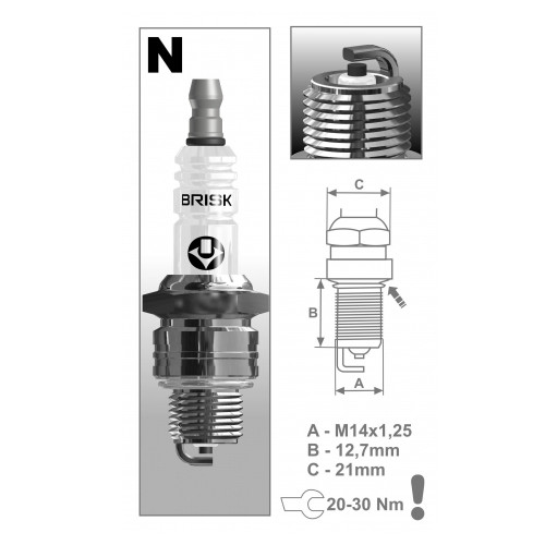 Свеча зажигания BRISK N14C (аналог NGK B7HS, Tohatsu M18E2S, M30A4S)