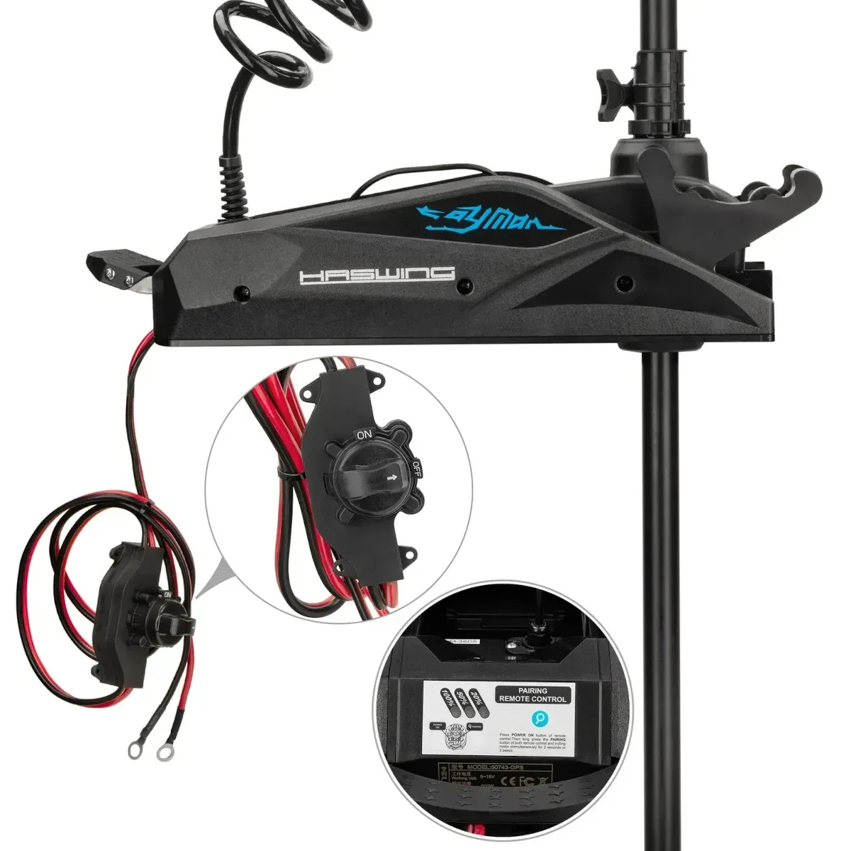 Лодочный электромотор Haswing Cayman B 55 lbs 12V GPS с электроякорем, штанга 152 см