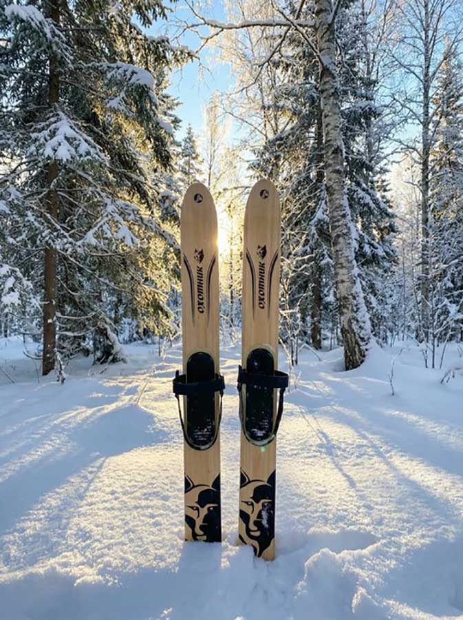 Лыжи охотничьи Охотник дерево-пластик 185х15 см с кожаным креплением 3в1, Маяк