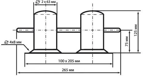 Кнехт парный Ø 63 мм. с основанием, нержавеющая сталь