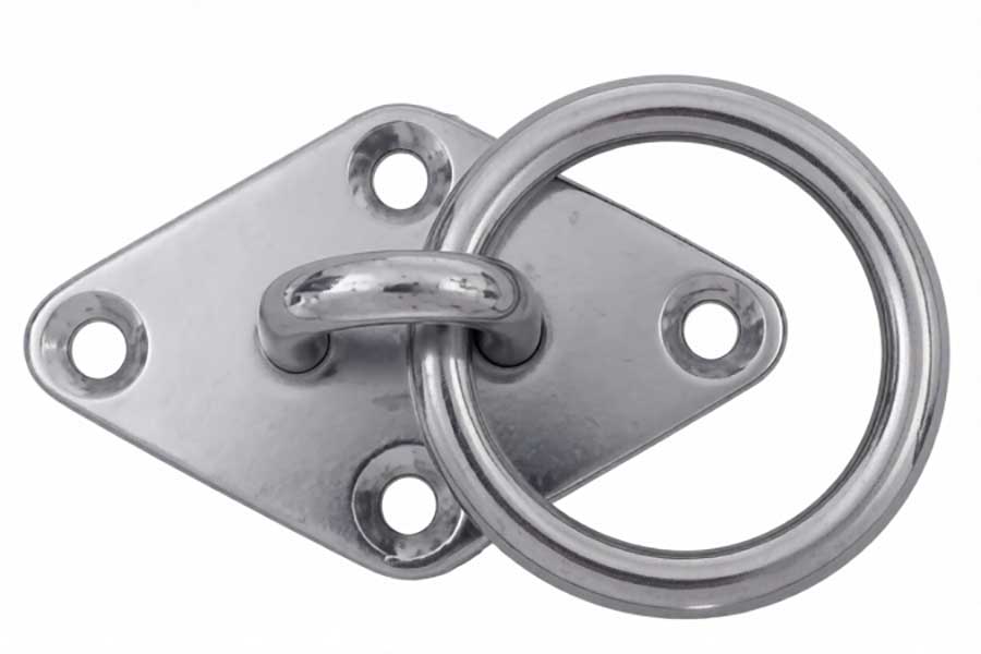 Крепежная планка ромб 79х49 мм с проушиной 8 мм и кольцом, нержавеющая сталь (Cim)