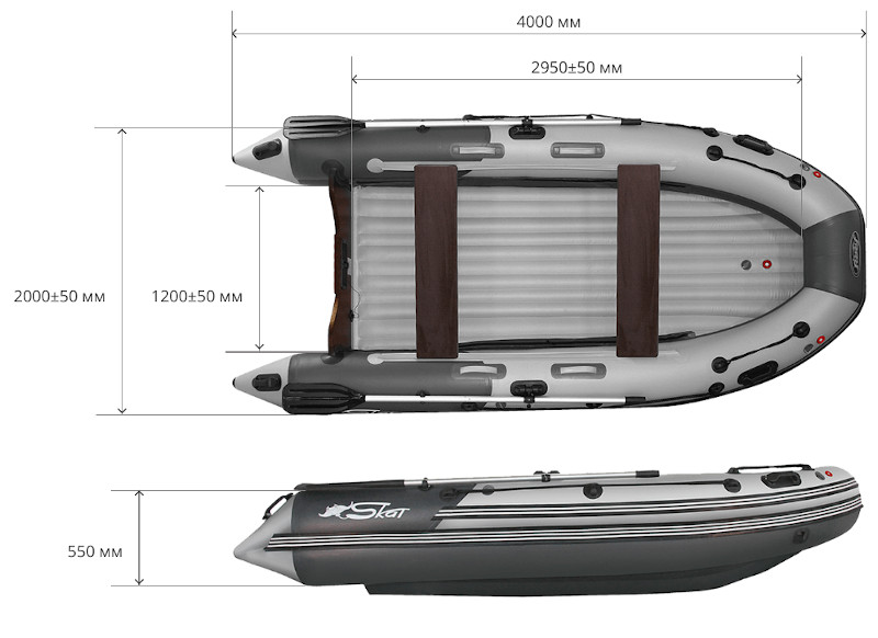 Надувная лодка ПВХ Риф Скат Тритон 400 НДF (фальшборт, НДНД)