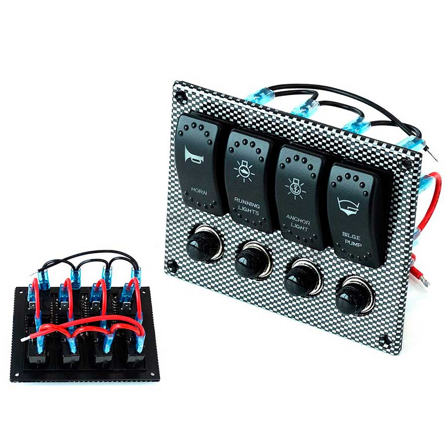 Панель борт. питания, 4 переключателя со светодиодной подсветкой, 12/24 В 