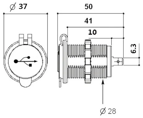 Разъем USB 2.4А + Type-C 2.4А (синяя подсветка)