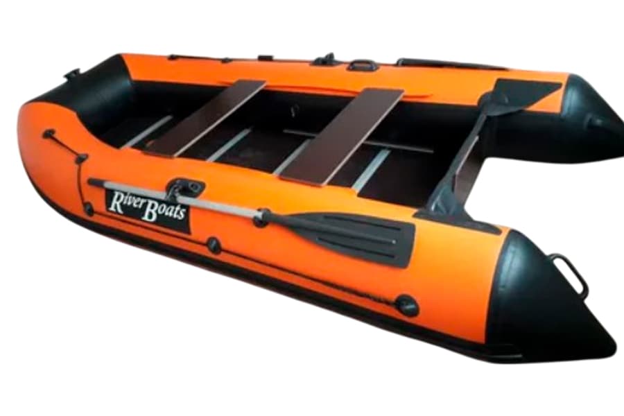 Надувная лодка ПВХ RiverBoats RB 350 (оранжево-черный, киль, слань)