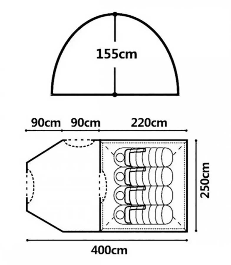 Палатка туристическая 4-х местная CW 1036, 400х250х155 см