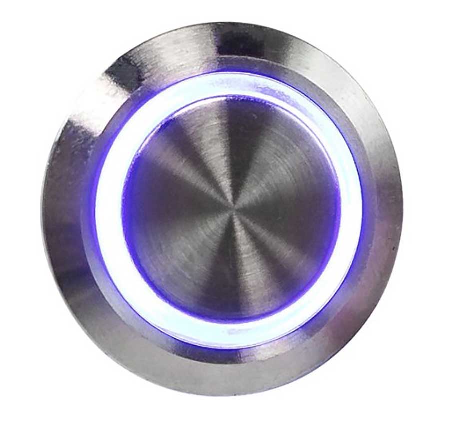 Выключатель с фиксацией 12/24В 5А, OFF-ON 5P D19, IP67, синяя подсветка, нерж. сталь