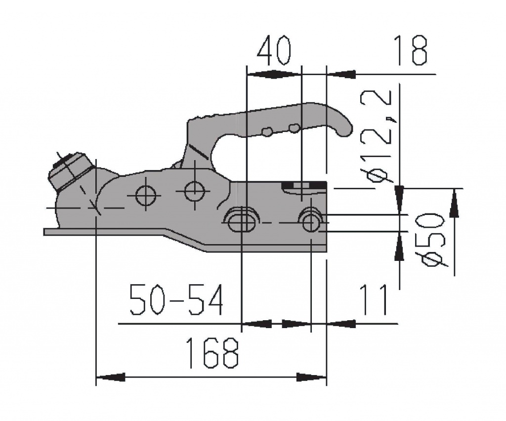 Замковое сцепное устройство AK 160 COMPACT, 3000 кг., дышло d=50 мм. (круглое)