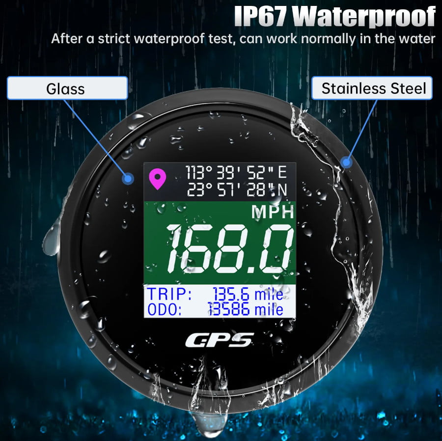 GPS-спидометр электронный, черный циферблат, нерж. ободок, выносная антен, д. 52 мм.