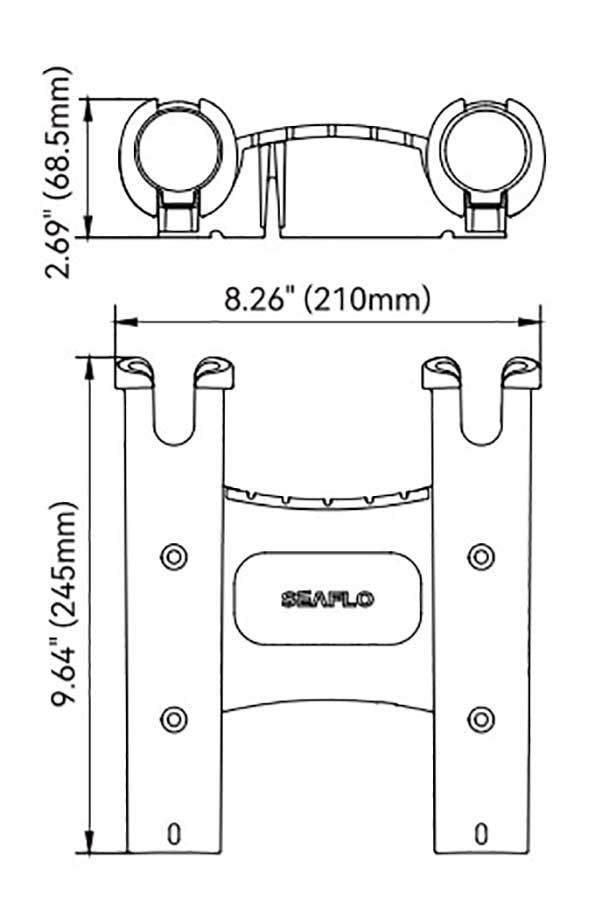 Держатель удилищ SeaFlo, два стакана, белый пластик, 245×210 мм