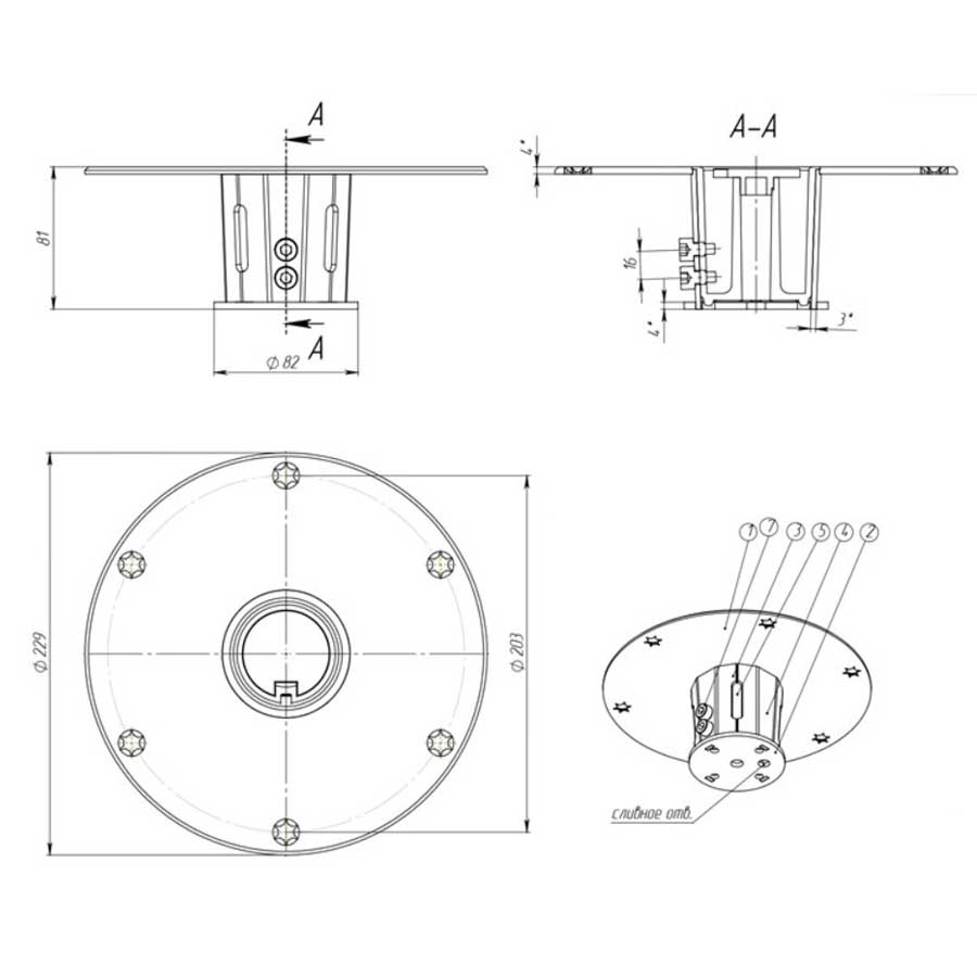 Основание врезное для стоек PLUG-IN D-229 мм, d-60 мм
