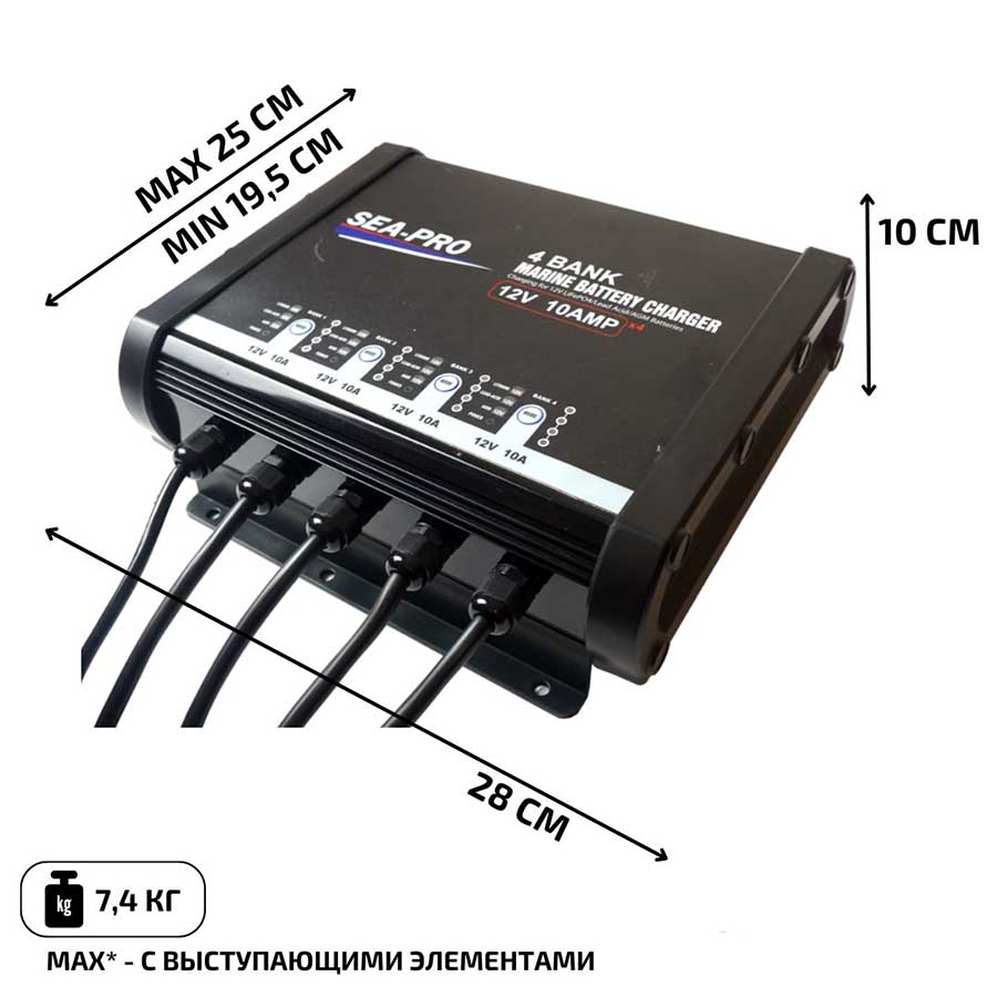 Зарядное устройство SEA-PRO ТЕ4-0333С, 4х12В, 10А (для любого типа АКБ)