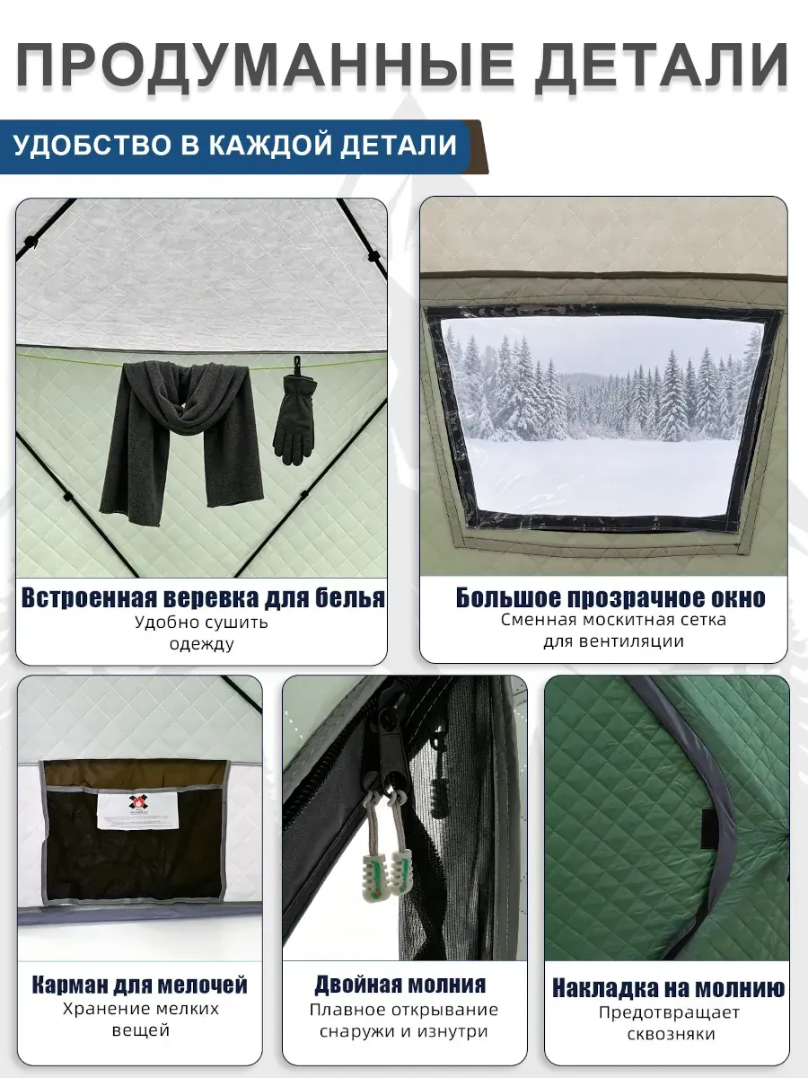 Палатка (баня) 3-х слойная для зимней рыбалки MirCamping КУБ 2,2х2,2х1,9 м 