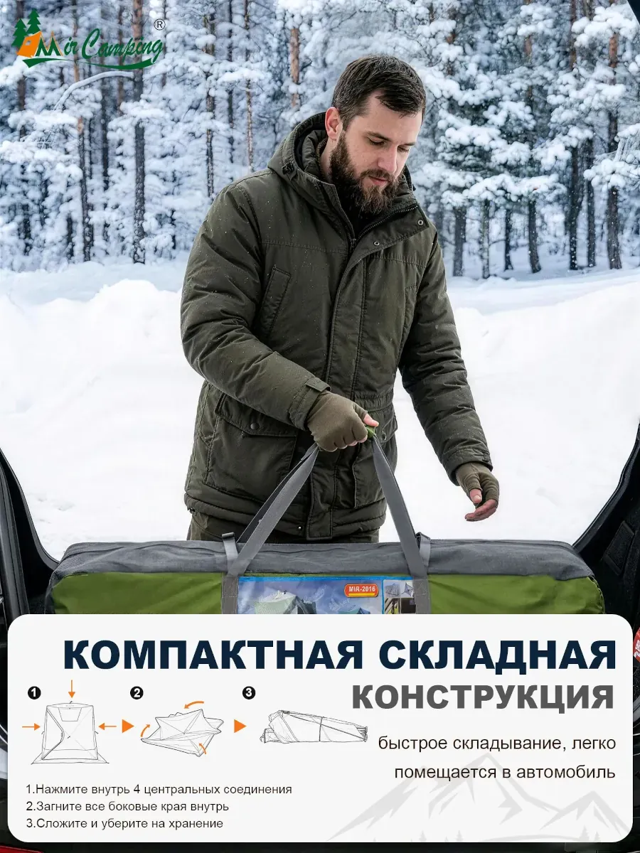 Палатка (баня) 3-х слойная для зимней рыбалки MirCamping КУБ 2,2х2,2х1,9 м 