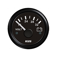 Вольтметр аналоговый 18-32 В, чер., черный ободок, д. 52 мм.