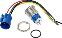 Выключатель с фиксацией 12/24В 5А, OFF-ON 5P, Ø19 мм, белая подсветка, нерж. сталь