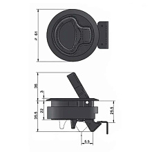 Замок потайной без ключей, Ø 61х35 мм, черный пластик