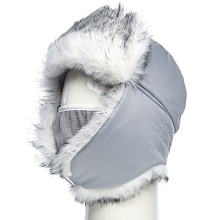 Шапка-ушанка зимняя с маской Huntsman Евро Волк Полярный, ткань Taslan, серый