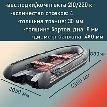 Лодка РИБ Роджер Гелиум 4300 (низкий борт, ПВХ конус) ЕАС