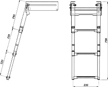 Трап телескопический выдвижной с фиксатором, 3 ступеньки, 291 мм. (серый пластик)