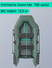 Надувная лодка ПВХ Роджер Стандарт 2600, зеленый + съемный пол Airdeck