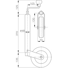 Колесо опорное для прицепа ST 48-200 VB, 150 кг., WINTERHOFF, арт. 1860905 (цельнорезиновое)