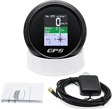 GPS-спидометр электронный, черный циферблат, черн. ободок, выносная антенна, д. 85 мм.