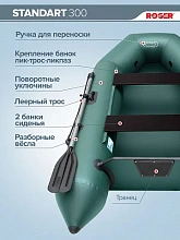 Надувная лодка ПВХ Роджер Стандарт 3000 с привальным брусом, зеленый
